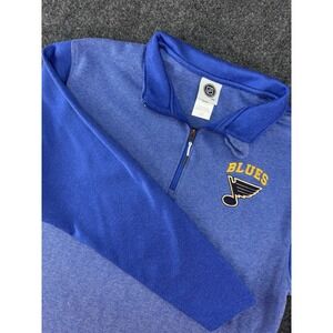 St. Louis Blues NHL Quarter Zip Pullover Large Blue Embroidered Logo L Hockey